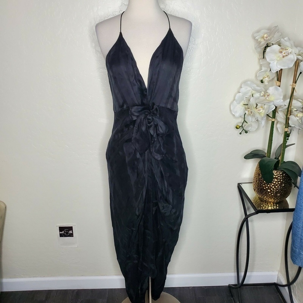 Significant Other Daphne V-Neck Cupro Midi Dress 4 in black - Picture 2 of 9